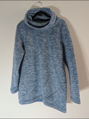 Lands’ End Blue Cowl Neck Sweater Fleece Tunic Top Size L 14-16 Cozy Soft